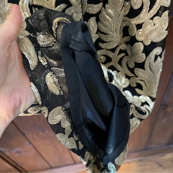 NWT Antonio Melani Black Gold Leaf Pattern Embroidered Sequin Sheath Dress - Picture 3 of 6